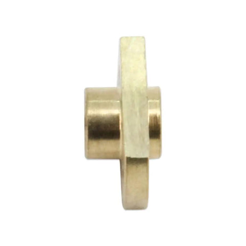 Side view of a brass T8 nut from a six pack for 8mm trapezoidal lead screw, compatible with Ender 3 CR10 Z axis CNC 3D printer.