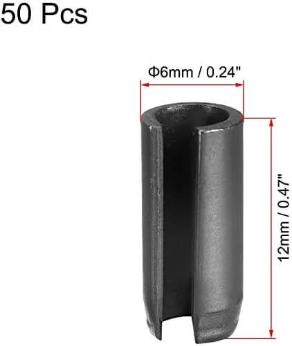 Slotted Spring Pin 6Mm X 12Mm Plain Finish 65Mn Roll Assortment Kit - 50 Pcs For DIY Small Machine Projects, axial slotted ends visible