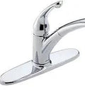Signature Single Handle Pull Out Kitchen Faucet With 38 Inch Reach Sprayer, 9 Inch High Arc Spout, Chrome Finish, shown with base plate.