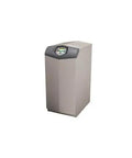 Rock Solid Commercial Water Heater 150000 Btu Condensing Workhorse High Efficiency Stainless Steel Heat Exchanger Built Tough For Heavy Duty Ops Sanitizing Ready Pump Included, Front view of unit.