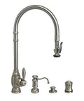 Traditional Extended Reach Pull Down Kitchen Faucet With Four Piece Graphite Suite Set Featuring Sleek High Arch Design, with faucet and handles.