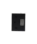 Palermo Matte Black Adjustable Wall Mount Offset Back Plate Hinge for Glass Doors, front view, showing metal back plate and screw holes.
