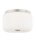Lydia 2 Light Flush Mount Nickel Finish Ceiling Light With E26 Medium Base, UL Certified 120V, 40W Bulb, white glass shade