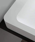 Slick Rectangular Bathroom Vessel Sink Crafted From Heavy Duty Artificial Stone Table Top Basins Featuring Thick Edges Detail View of Corner