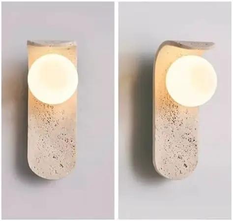 Cream LED Wall Sconce, 9 x 25 cm Modern Warm White Wall Lamp with Stone and Glass Design for Bedroom, Hallway, Hotel(Color:Cool White) side view.