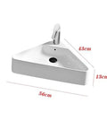 Personalized Triangle Bathroom Vessel Sink - High-Temperature, Space-Saving Wall-Mounted Corner Washbasin for Vanities, dimensions visible.