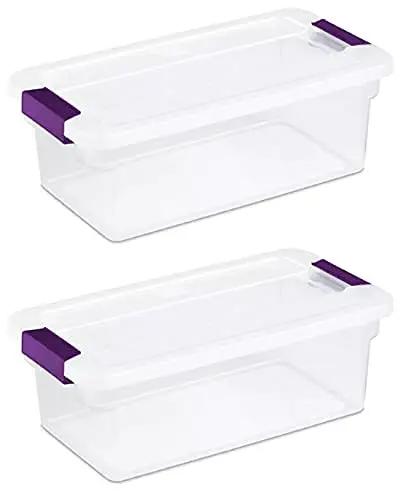 Clear Stackable Food Storage Containers 6 Quart With Secure Lids And Ergonomic Plum Handles Hella Tight Seal For Pantry Organization Total Game Changer For Your Kitchen Slap Together And Stack Easily No More Spilled Ingredients Just Super Slick Everyday