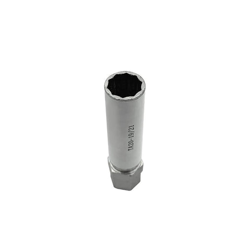 Chrome-plated steel TA20-19/21 10-spline wheel lock key tool with 3/4in and 13/16in adapters, 19mm/21mm hex drive.