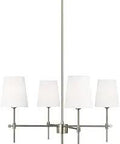 4-Light Baker Chandelier Antique Brushed Nickel, Modern Ceiling Light Fixture For Dining Room or Living Room, frontal view