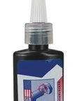 Front view of Blue Threadlocker, 10ml Bottle With 0.25mm Gap Fill, Removable With Hand Tools, Full Cure In 24 Hours, Protects Threaded Fasteners From Vibration, Corrosion And Shock.