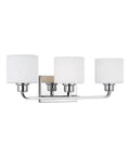 Canfield Three Light Wall Bath Vanity Fixture In Brushed Nickel Finish With Etched White Glass Shades Energy Star Qualified
