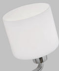 Canfield Three Light Wall Mount Vanity Fixture In Brushed Nickel With Etched White Glass Shades, single close-up of glass shade