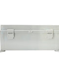 Front view of Tough As Nails Outdoor Weatherproof Electrical Box With Internal Mounting Panel showing plastic clip, 15.7x11.8x6.7 inches