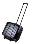 EZ Roll Luggage Cart With Lightweight Aluminum Frame For Easy Transport Of Luggage And Supplies, shown folded with telescopic handle.