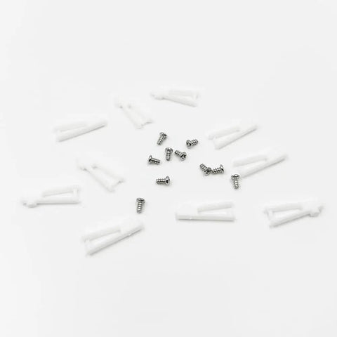 White Plastic Clevis Set, 20 Pack With Screws, 21mm Clevis For RC Airplane, Helicopter, Plane, And DIY Model Toys displayed