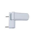 Aluminum 3D Adjustable Door Flag Hinge With Mute Buffer, Silent Close, White Finish, side view showing pins and hinge rotation