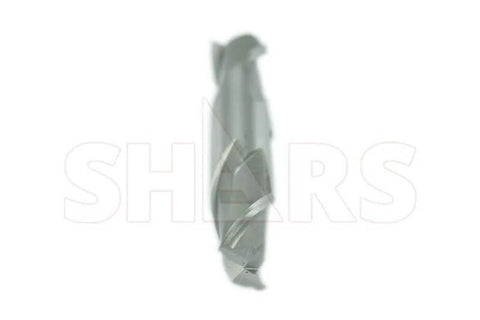 Side view of Shars 7/16 x 1/2 in HSS 2-flute double-end center-cut end mill, 13/16 in flute length.