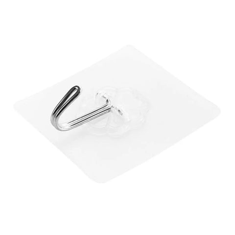 Heavy Duty Plastic Utility Hooks With Rock Solid Self Adhesive Backing For Damage Free Wall Mounting Reusable Bathroom Hangers Waterproof And Oil Proof 50 Pack, clear plastic hook on adhesive backing.