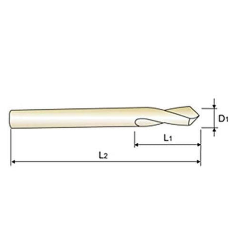 YG1 NC spotting drill bit, 1/4 in diameter, HSS with 8% cobalt, side view