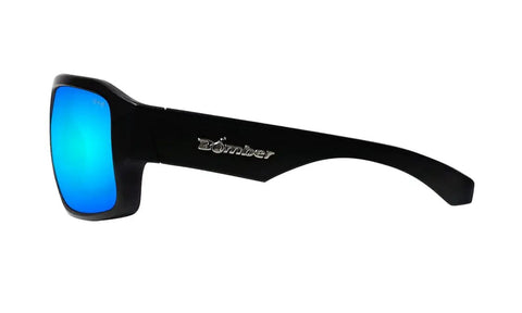 Dope Matte Black Mens Safety Sunglasses With Ice Blue Mirror Lens side view, showing durable frame and UV protection features.