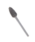 Front view of Rotary Burr Set 6mm Dia, Double Cut Flame Shape Tungsten Steel Alloy 2.35mm Shank Top Toothed Cut For Die Grinder
