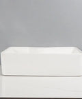 USZWBY Vessel Sinks Balcony Bathroom Ceramic Tabletop Washbasin Kitchen Sink Square White bowl sink from the front view.