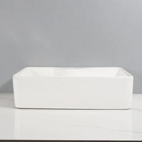 USZWBY Vessel Sinks Balcony Bathroom Ceramic Tabletop Washbasin Kitchen Sink Square White bowl sink from the front view.