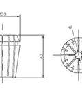 Technical drawing of Quarter Inch Diameter Spring Collets ER32 Pro Grade Industrial For CNC Milling And Fabrication CO174