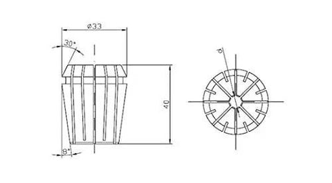 Technical drawing of Quarter Inch Diameter Spring Collets ER32 Pro Grade Industrial For CNC Milling And Fabrication CO174