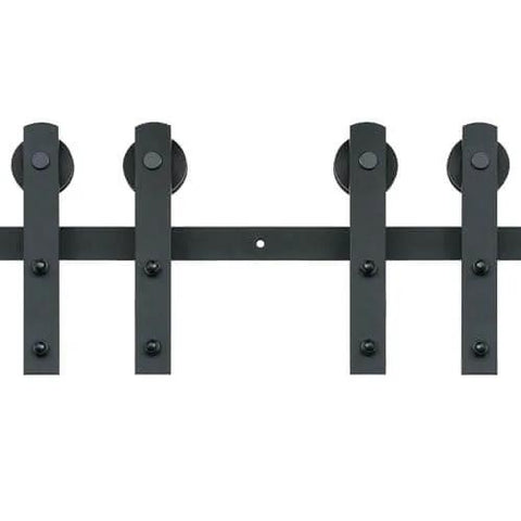 8 Ft Double Door Sliding Barn Door Hardware Kit With Quiet I Shaped Rollers Beefed Up Heavy Duty Steel Tracks That Can Handle Up To 330 Lbs shown