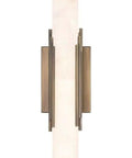 Top Shelf Smooth Glam 25W LED Wall Sconce Featuring Genuine Natural Alabaster Shade And Antique Brass Build At 22 Inches Solid Choice For Hallway Bedroom Or Bath Vanity Setup Emitting Cozy 3500K Glow, sleek side view of alabaster shade and brass frame.