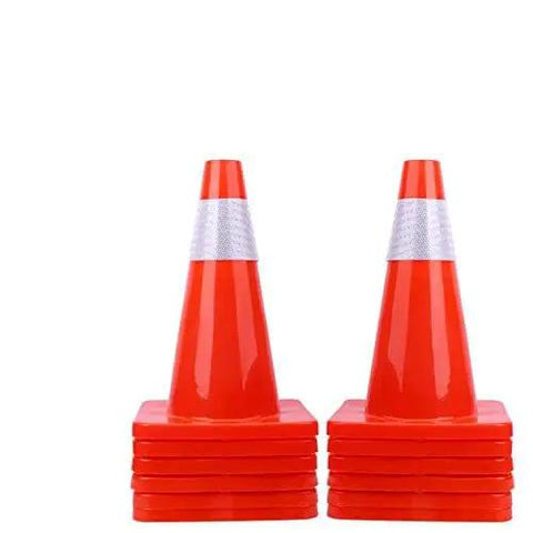 12 Pack 18 Inch PVC Traffic Cones For Road Work And Parking Lot Safety, Weighted Hazard Markers, Fluorescent Orange With 4 Inch Reflective Strips
