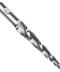 HSS tapered end mill with 1/8 in tip and 3/4 in LOC, 4° per side, silver drill bit