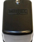 Front view of Merrill MPS4060 water well pressure switch, black NEMA 1 housing with 1/4" NPT port.