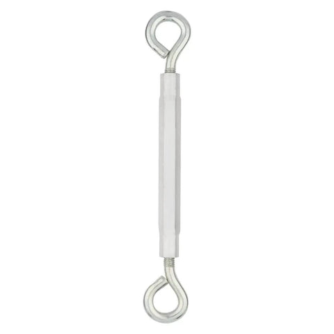High Grade Eye To Eye Turnbuckle Half By Seventeen Inch Aluminum Zinc Coated Hex Grip Cable Tensioner showing hooks and sturdy design.