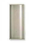 Premium Half Embedded Fire Extinguisher Box Boasts Sleek Silver Metallic Finish for Instant Open Access to Gear When Seconds Count, Delivers Tough As Nails Construction that Keeps Your Setup Looking Fresh and Stays Out of the Way while Delivering Top, front view of half recessed metal cabinet.