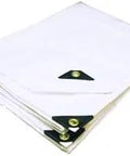 Heavy Duty White Tarp 24 By 30 Feet, Beast Tough Poly Tarpaulin, folded with reinforced grommets visible, corner detail shown.