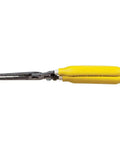 Side view of Dual NM Cable Stripper And Cutter For 12 And 14 AWG Wire, yellow handles, precision blades, Made In USA.