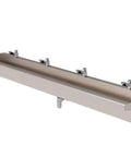 Top Shelf 304 Stainless Steel Commercial Trough Sink Wall Mount Four Faucet Wash Basin with smooth surface and four faucets.