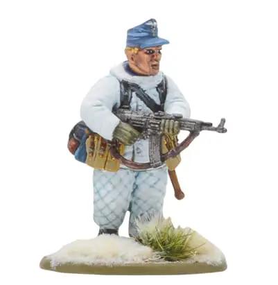 Painted 28mm WW2 German paratrooper miniature, part of the Winter Fallschirmjaeger Bolt Action Platoon Miniatures Pack for tabletop gaming.