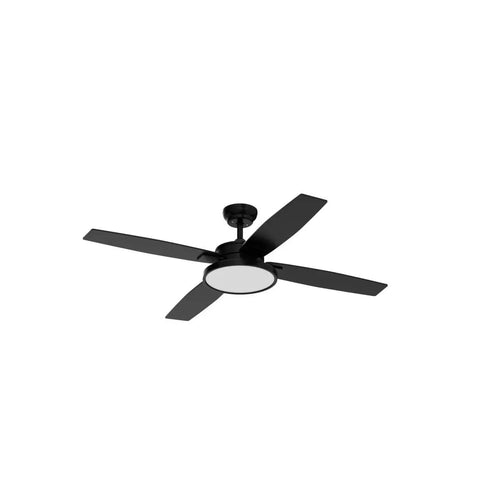 Dope 52 Inch Matte Black Modern Ceiling Fan With LED Lights And Remote Quiet Motor Reversible Four Blade Low Profile Design