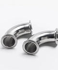 Two stainless steel 90-degree elbows, 1-1/2 in tube OD, Tri-Clamp sanitary fittings; ferrule ends shown.