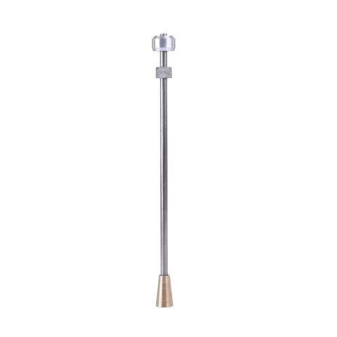 Sick Yellow Stirling Engine Desktop Model Built From Heavy Duty Aluminum Brass And Stainless Steel With A Rock Solid Hot Air Drive For Epic Science Demonstrations Daily, vertical view of metal drive shaft with brass tip.