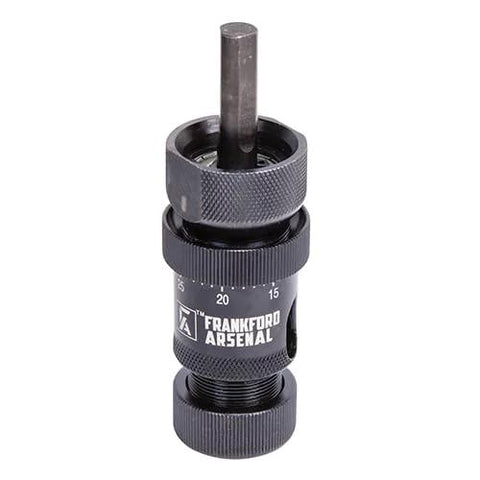Frankford Arsenal universal precision case trimmer in black metal with knurled grip and scale markings