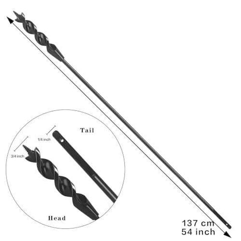 Flexible drill bit for wire pulling, 54-inch length, 3/4-inch diameter, auger head for pulling wires in walls.