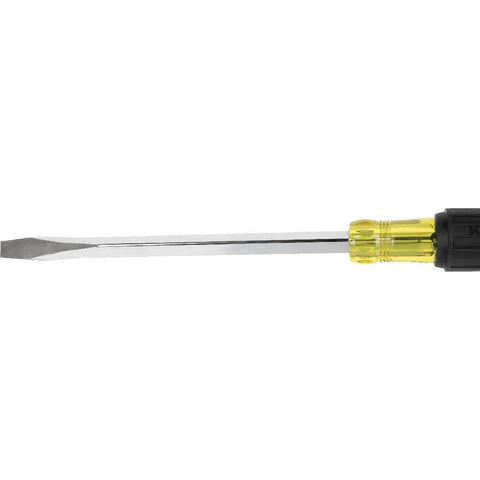 Pro Grade Heavy Duty Flathead Screwdriver With Three Eighths Inch Keystone Tip For Wrench Assisted Turning, side view