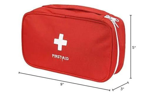 Red first aid bag, empty portable medical pouch with white cross, 9x5x3 in for home or outdoor use