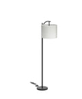 Arc Floor Lamp With Lantern Shade For Farmhouse Style Living Room And Bedroom, Tall Industrial Reading Light With 3 Color Temperatures, Black Finish, 8W Bulb Included, Easy Assembly For A Cozy Vibe. Shown with black stand and white linen shade.