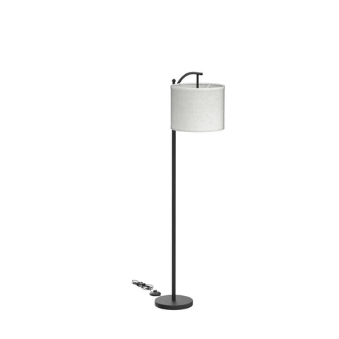 Arc Floor Lamp With Lantern Shade For Farmhouse Style Living Room And Bedroom, Tall Industrial Reading Light With 3 Color Temperatures, Black Finish, 8W Bulb Included, Easy Assembly For A Cozy Vibe. Shown with black stand and white linen shade.