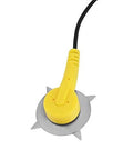 Anti-static wrist strap with yellow connector and grounding disc, front view, black lead.
